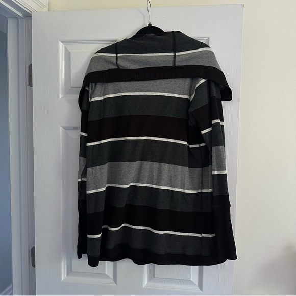 Size 1X Calvin Klein Performance Cardigan Striped Gray Black Waterfall Sweater - Picture 3 of 7
